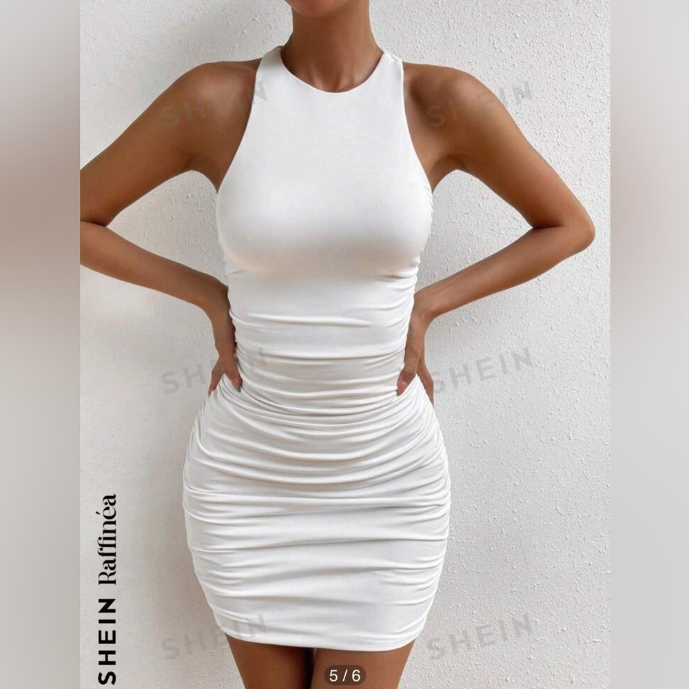 SHEIN Ruched White Bodycon Dress